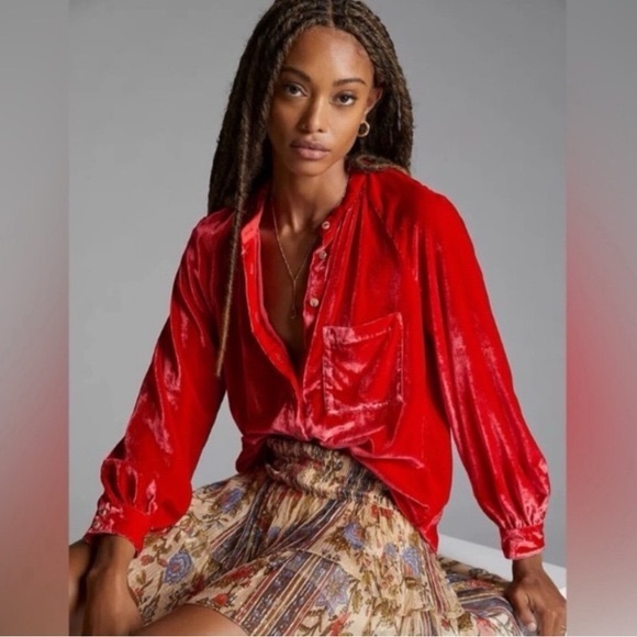 Anthropologie Tops - Anthropologie Pilcro Velvet Femme Button Down Shirt